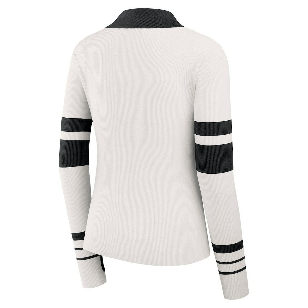 Cincinnati Bengals WEAR by Erin Andrews Women's Ribbed Henley Polo Sweater White | NFL