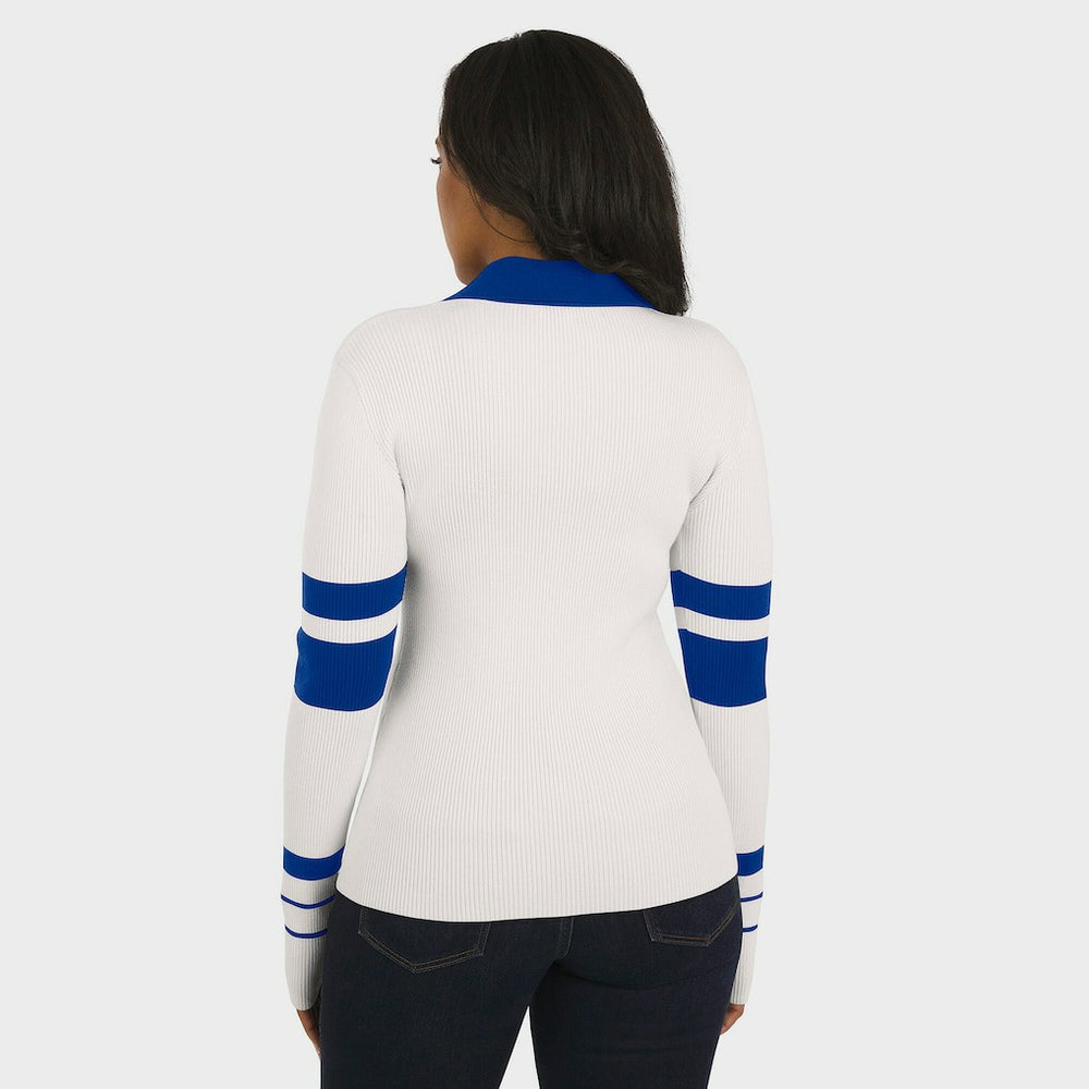 Buffalo Bills WEAR by Erin Andrews Women's Ribbed Henley Polo Sweater White | NFL