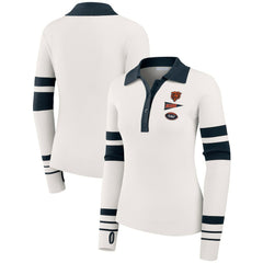Chicago Bears WEAR by Erin Andrews Women's Ribbed Henley Polo Sweater White | NFL