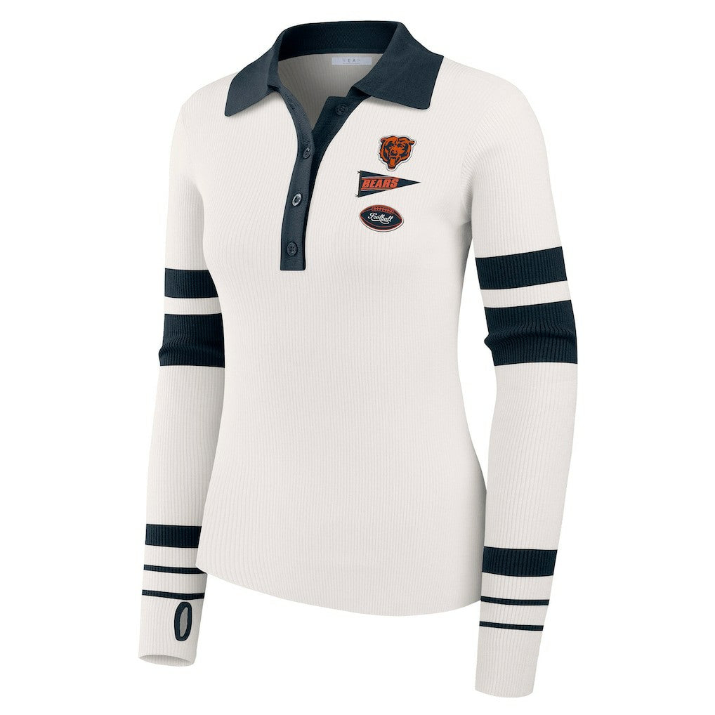 Chicago Bears WEAR by Erin Andrews Women's Ribbed Henley Polo Sweater White | NFL