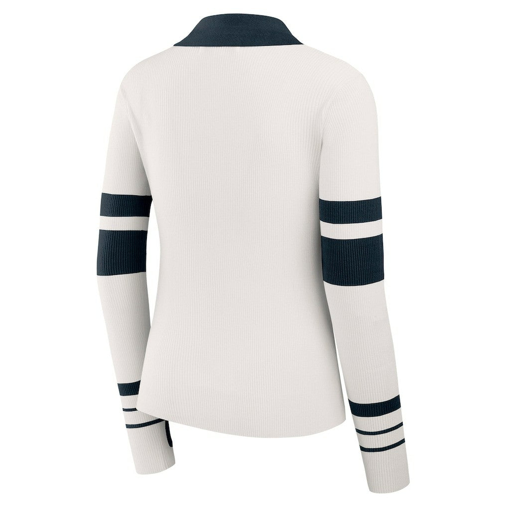 Chicago Bears WEAR by Erin Andrews Women's Ribbed Henley Polo Sweater White | NFL