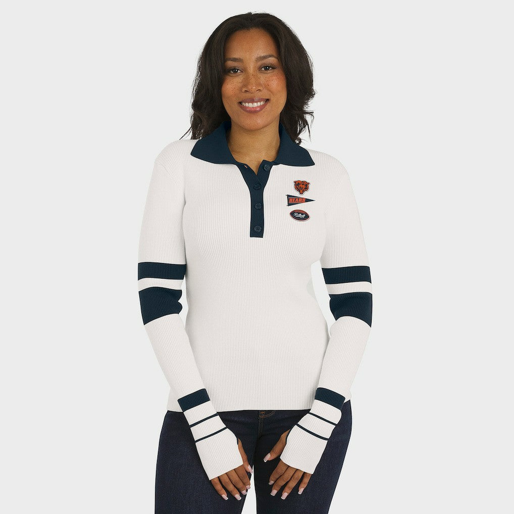 Chicago Bears WEAR by Erin Andrews Women's Ribbed Henley Polo Sweater White | NFL