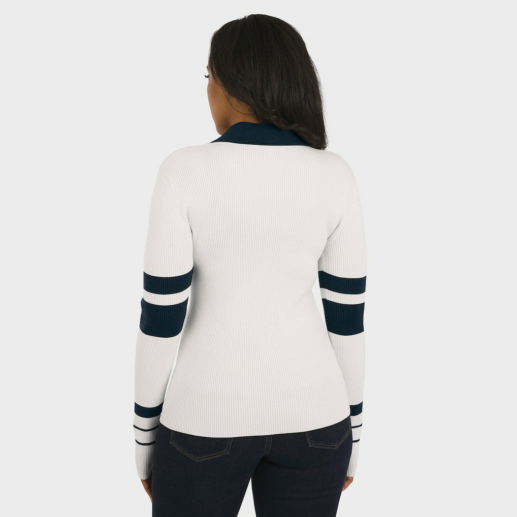 Chicago Bears WEAR by Erin Andrews Women's Ribbed Henley Polo Sweater White | NFL