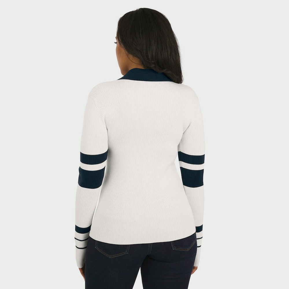 Chicago Bears WEAR by Erin Andrews Women's Ribbed Henley Polo Sweater White | NFL