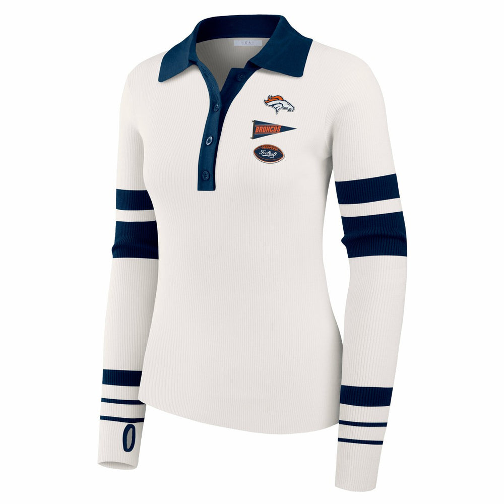 Denver Broncos WEAR by Erin Andrews Women's Ribbed Henley Polo Sweater White | NFL
