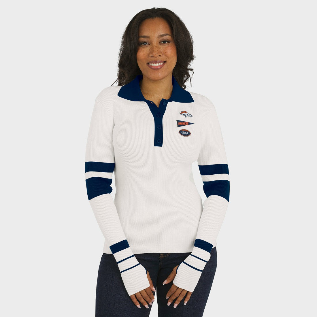 Denver Broncos WEAR by Erin Andrews Women's Ribbed Henley Polo Sweater White | NFL