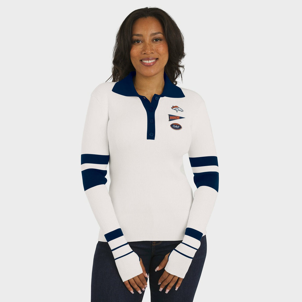 Denver Broncos WEAR by Erin Andrews Women's Ribbed Henley Polo Sweater White | NFL