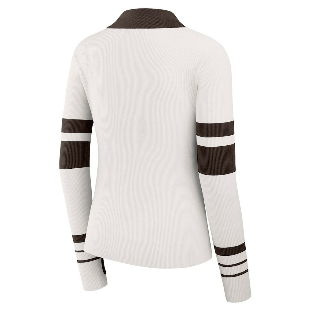 Cleveland Browns WEAR by Erin Andrews Women's Ribbed Henley Polo Sweater White | NFL
