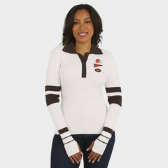 Cleveland Browns WEAR by Erin Andrews Women's Ribbed Henley Polo Sweater White | NFL