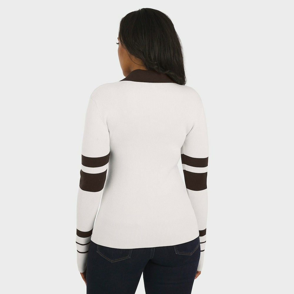 Cleveland Browns WEAR by Erin Andrews Women's Ribbed Henley Polo Sweater White | NFL