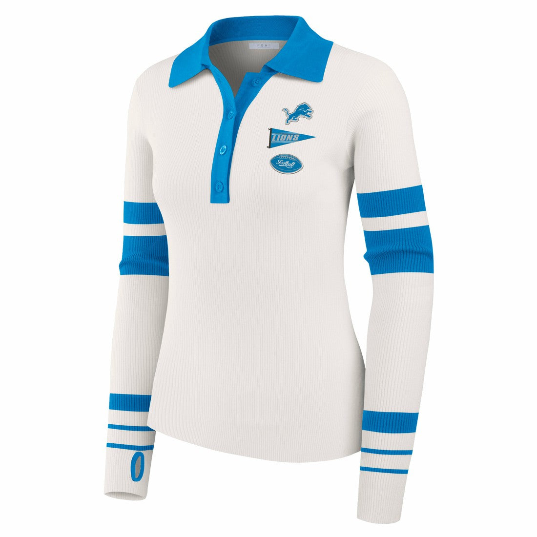 Detroit Lions WEAR by Erin Andrews Women's Ribbed Henley Polo Sweater White | NFL