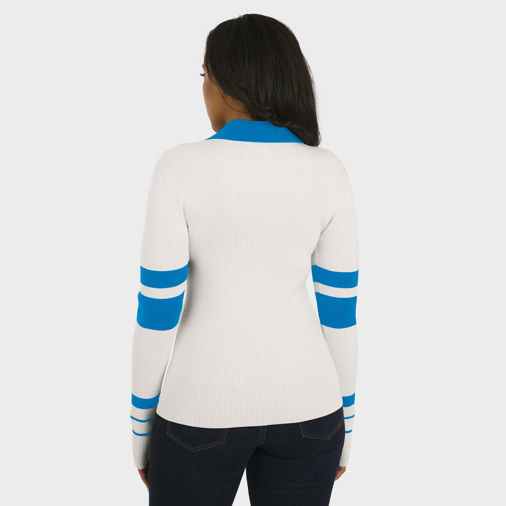 Detroit Lions WEAR by Erin Andrews Women's Ribbed Henley Polo Sweater White | NFL