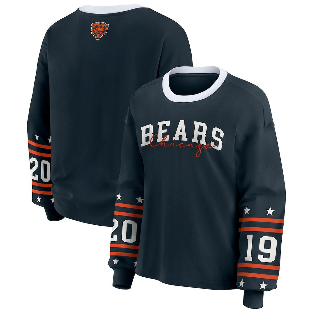 Chicago Bears WEAR by Erin Andrews Women's Plus Size Sport Long-Sleeve T-Shirt Navy | NFL