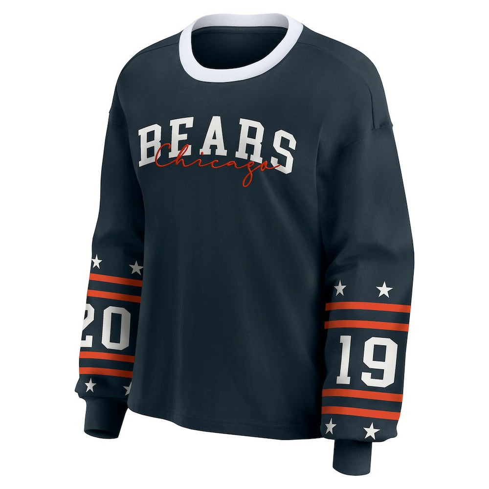 Chicago Bears WEAR by Erin Andrews Women's Plus Size Sport Long-Sleeve T-Shirt Navy | NFL