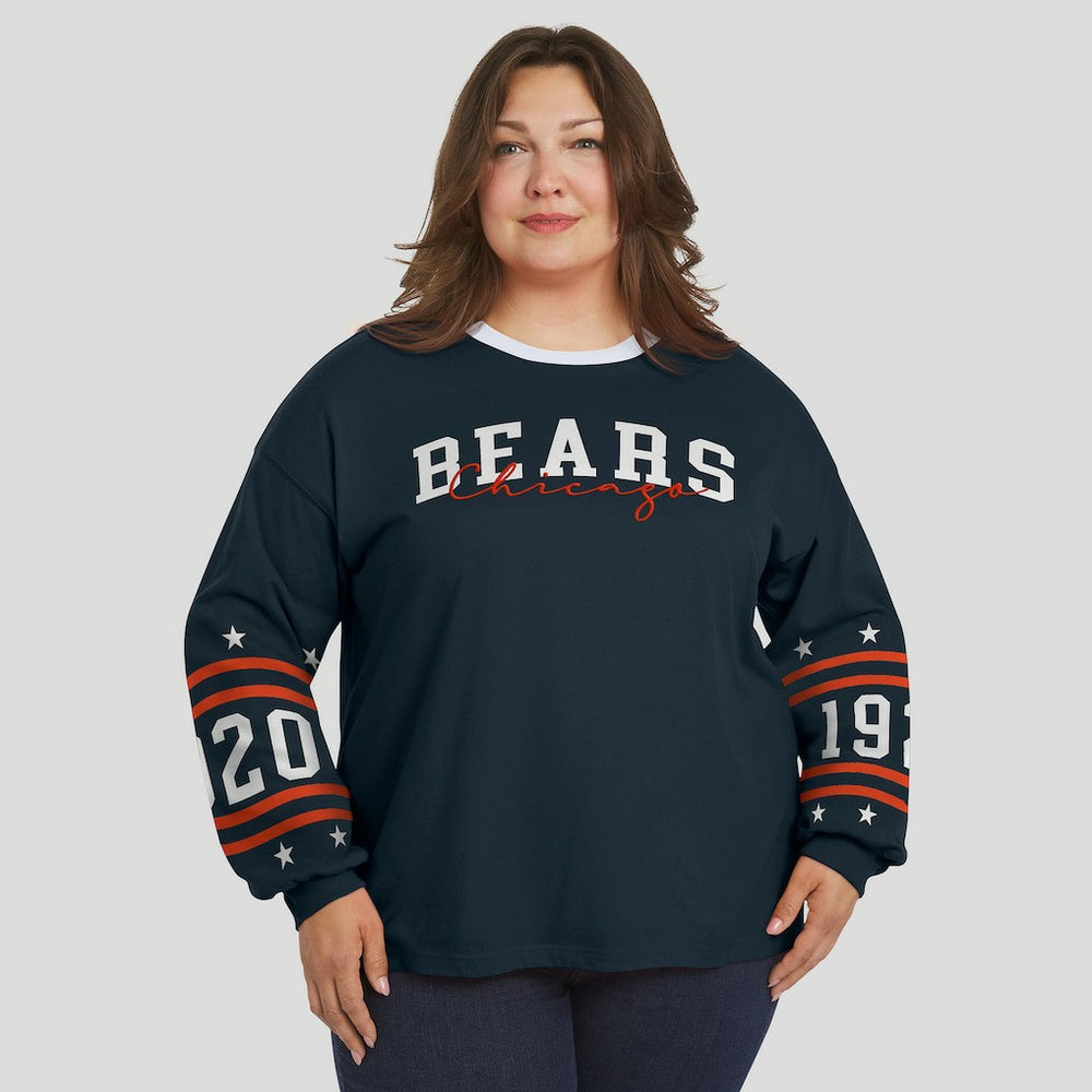 Chicago Bears WEAR by Erin Andrews Women's Plus Size Sport Long-Sleeve T-Shirt Navy | NFL