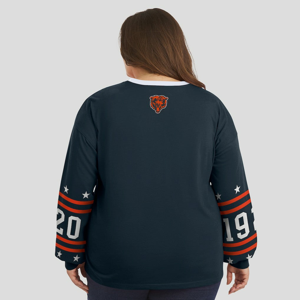 Chicago Bears WEAR by Erin Andrews Women's Plus Size Sport Long-Sleeve T-Shirt Navy | NFL