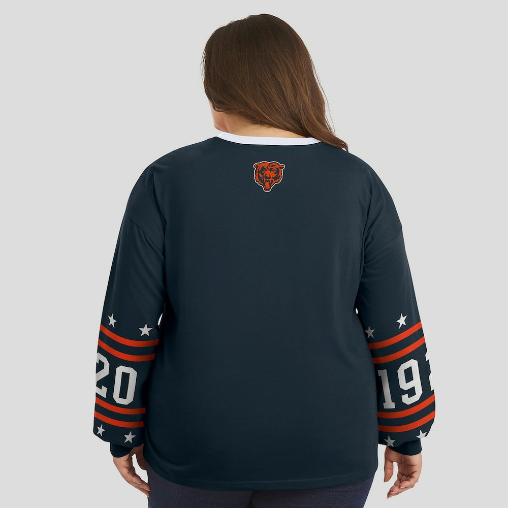 Chicago Bears WEAR by Erin Andrews Women's Plus Size Sport Long-Sleeve T-Shirt Navy | NFL