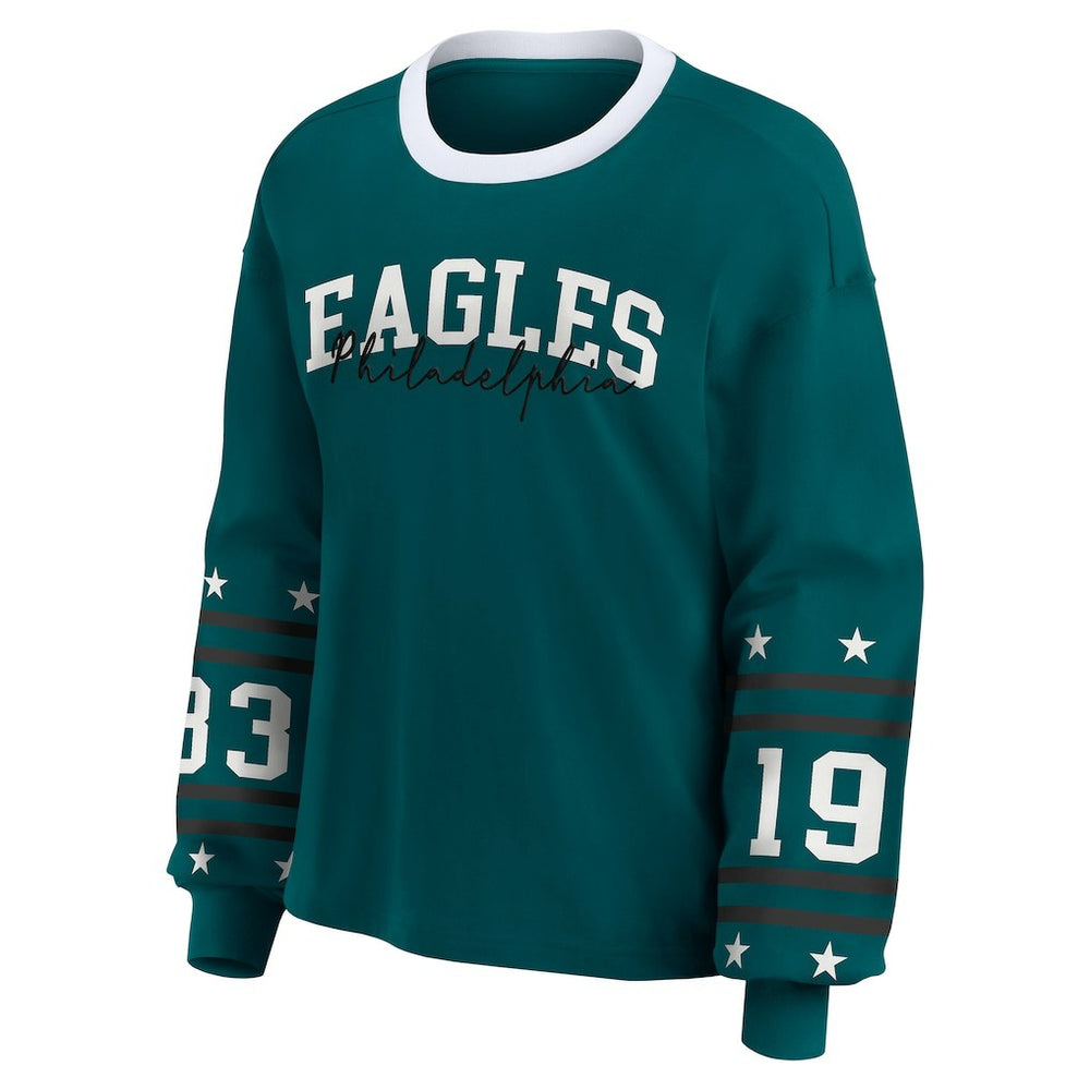 Philadelphia Eagles WEAR by Erin Andrews Women's Plus Size Sport Long-Sleeve T-Shirt Midnight Green | NFL