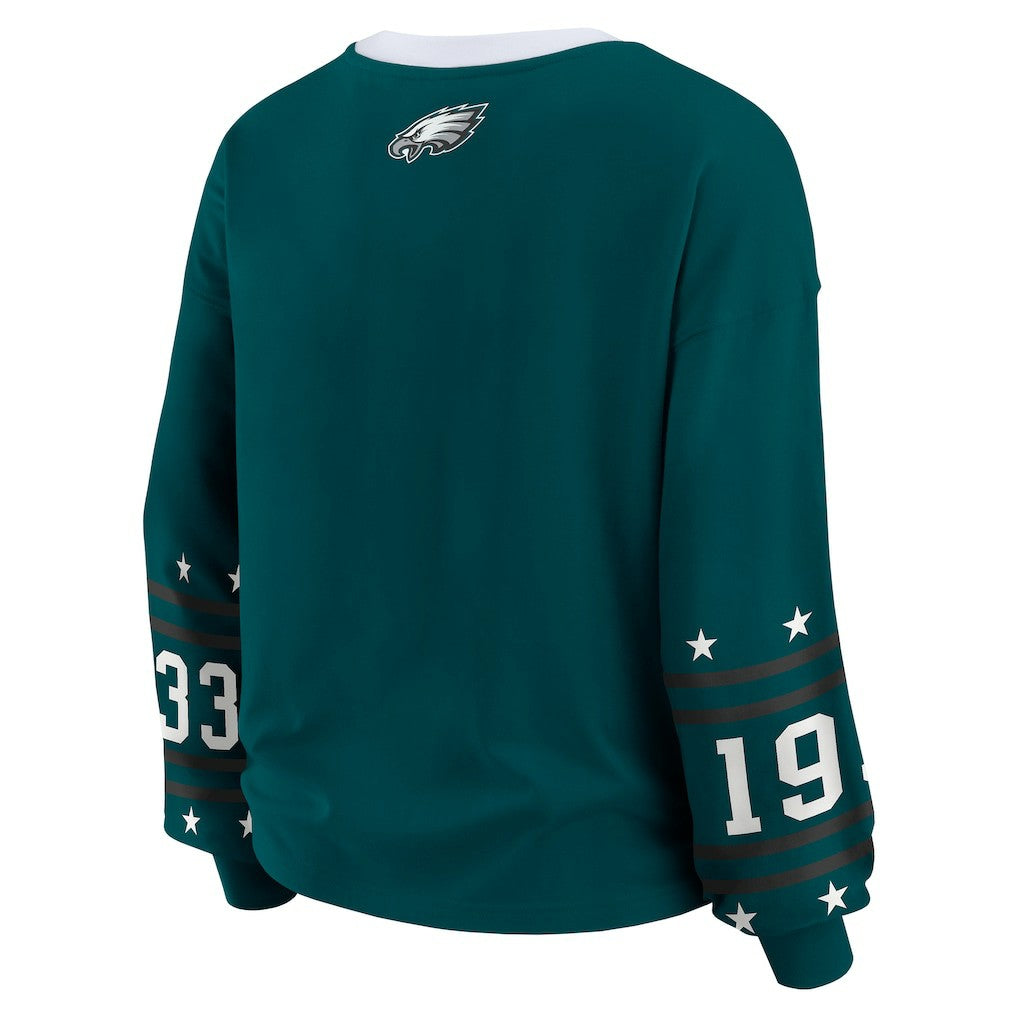 Philadelphia Eagles WEAR by Erin Andrews Women's Plus Size Sport Long-Sleeve T-Shirt Midnight Green | NFL