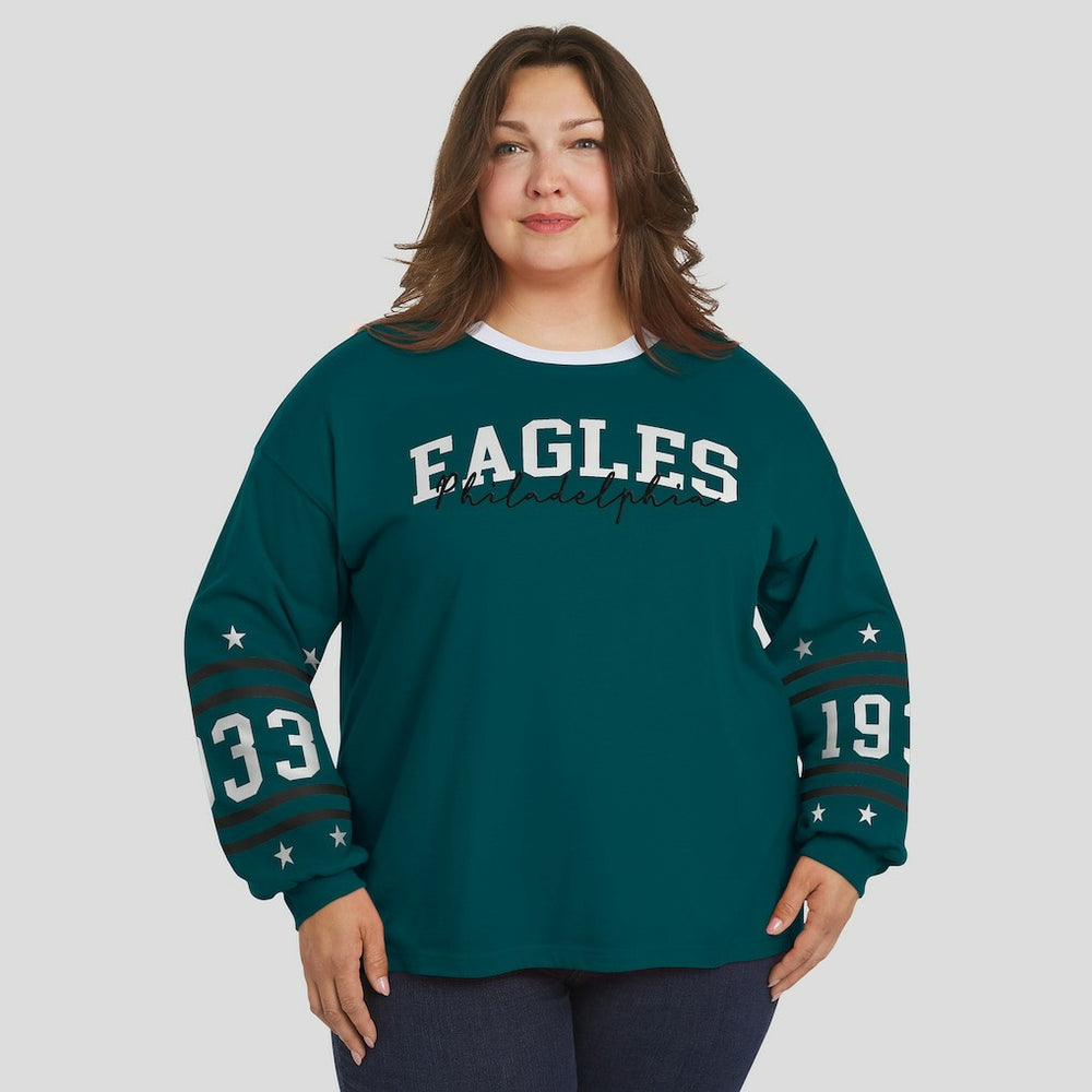 Philadelphia Eagles WEAR by Erin Andrews Women's Plus Size Sport Long-Sleeve T-Shirt Midnight Green | NFL