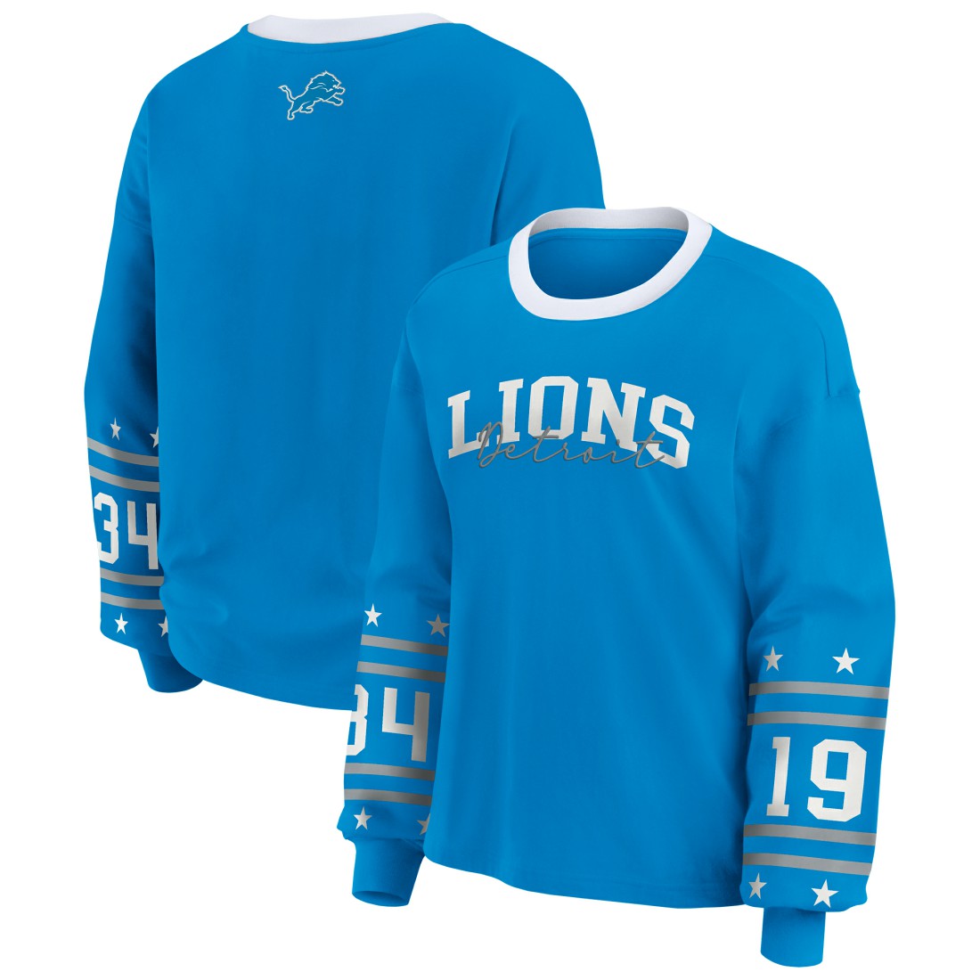 Detroit Lions WEAR by Erin Andrews Women's Plus Size Sport Long-Sleeve T-Shirt Blue | NFL