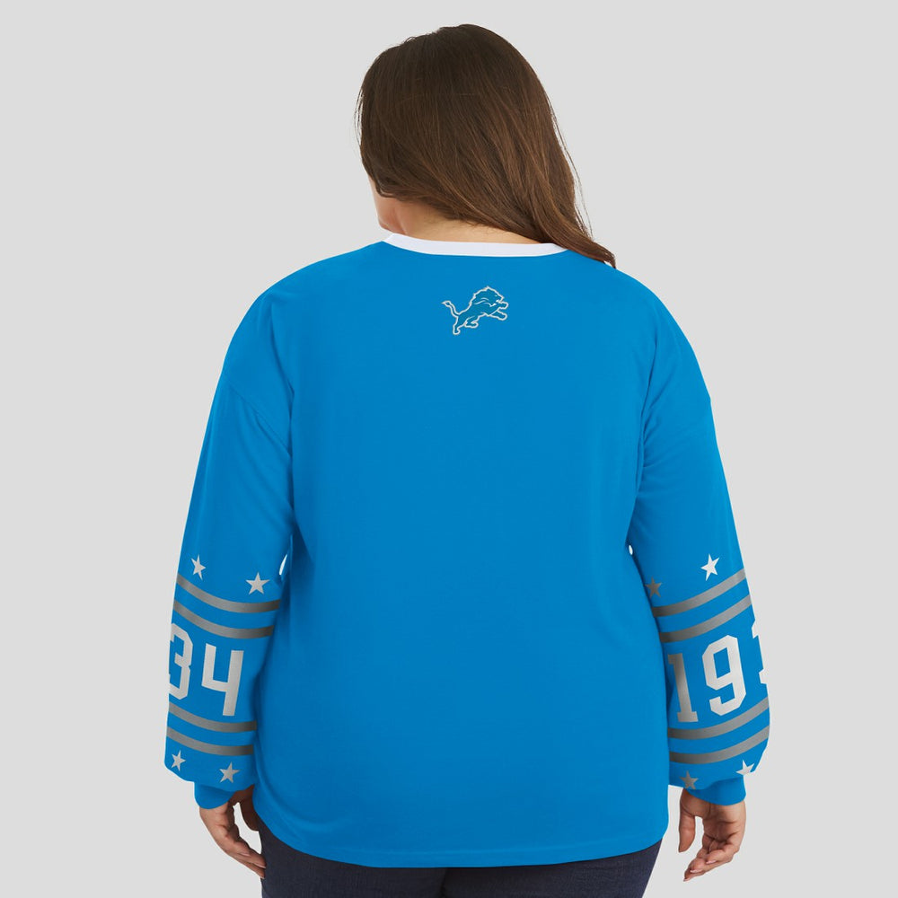 Detroit Lions WEAR by Erin Andrews Women's Plus Size Sport Long-Sleeve T-Shirt Blue | NFL