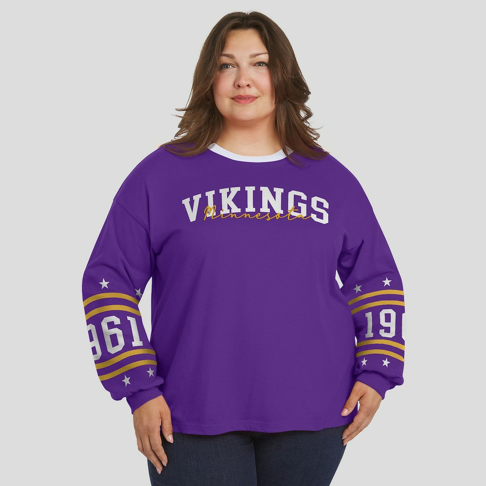 Minnesota Vikings WEAR by Erin Andrews Women's Plus Size Sport Long-Sleeve T-Shirt Purple | NFL