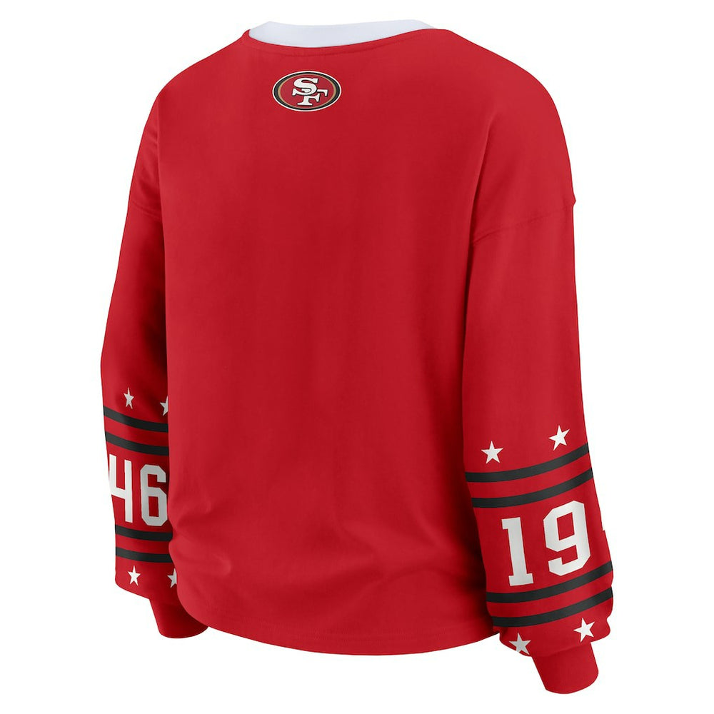 San Francisco 49ers WEAR by Erin Andrews Women's Plus Size Sport Long-Sleeve T-Shirt Scarlet | NFL