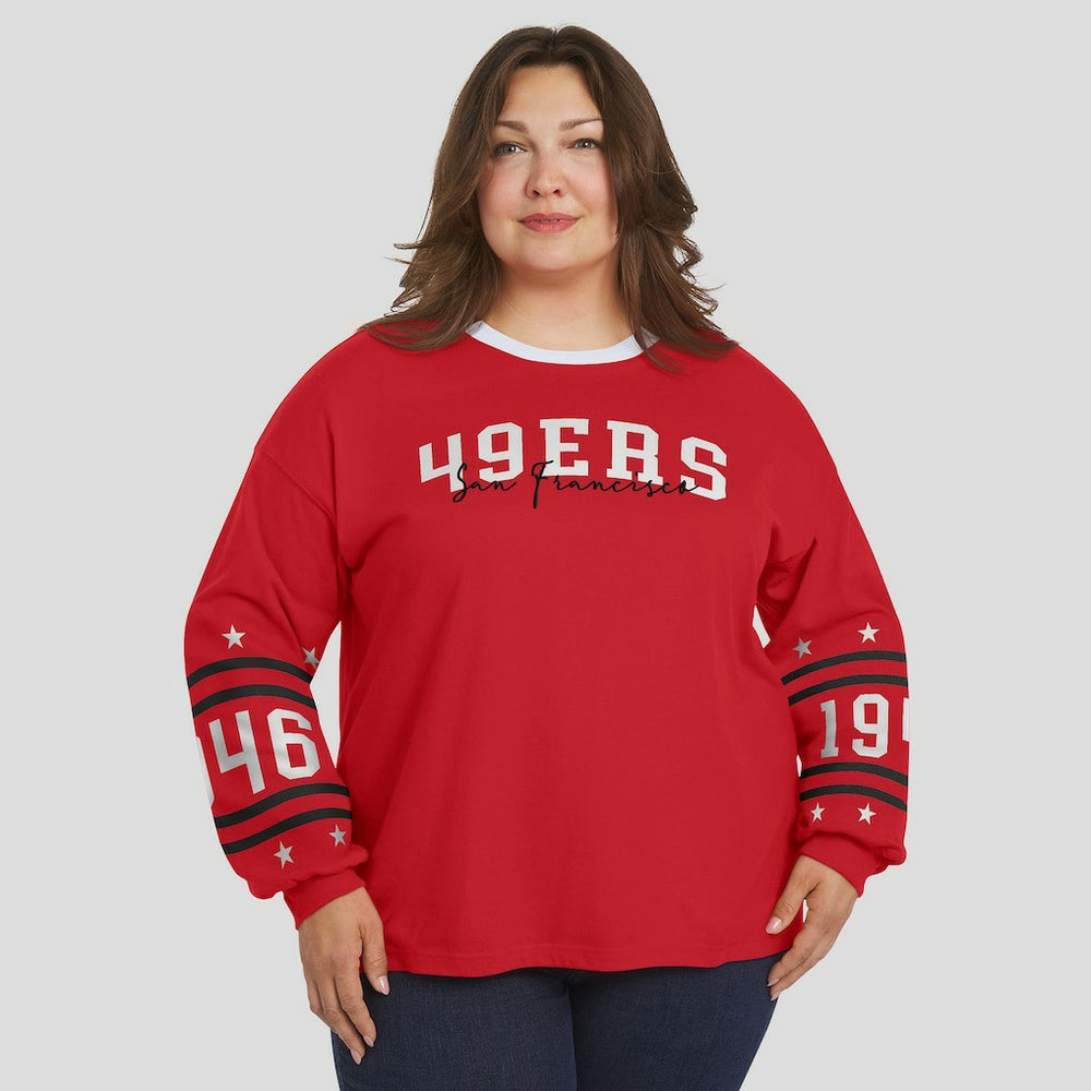 San Francisco 49ers WEAR by Erin Andrews Women's Plus Size Sport Long-Sleeve T-Shirt Scarlet | NFL
