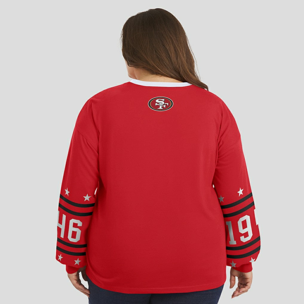 San Francisco 49ers WEAR by Erin Andrews Women's Plus Size Sport Long-Sleeve T-Shirt Scarlet | NFL