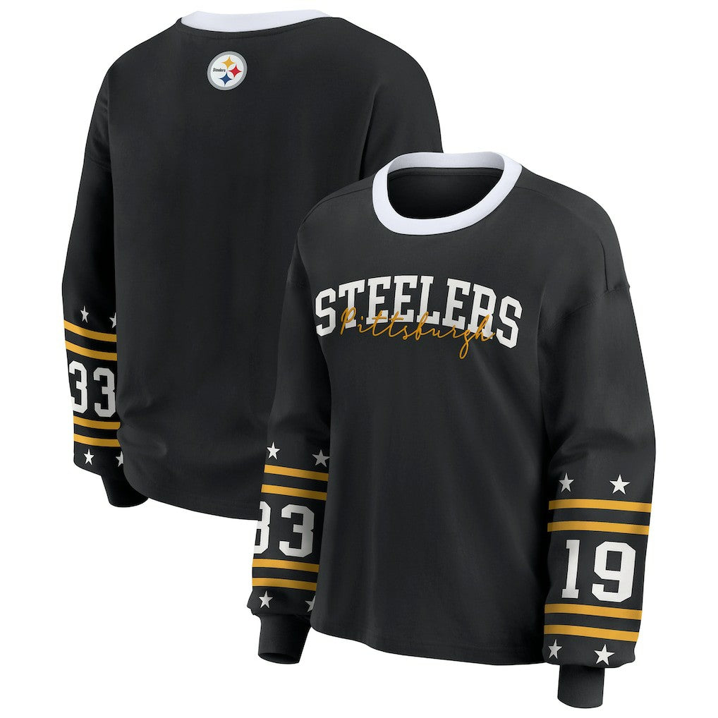 Pittsburgh Steelers WEAR by Erin Andrews Women's Plus Size Sport Long-Sleeve T-Shirt Black | NFL