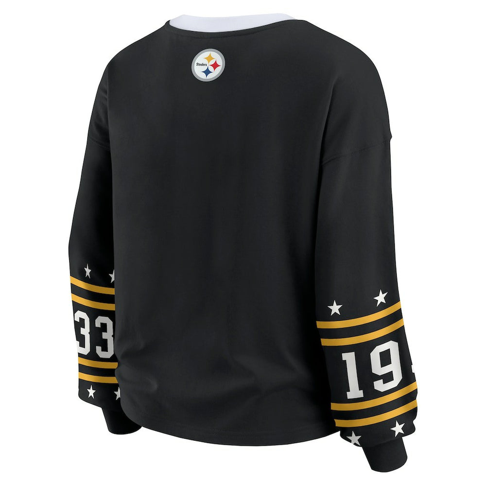 Pittsburgh Steelers WEAR by Erin Andrews Women's Plus Size Sport Long-Sleeve T-Shirt Black | NFL