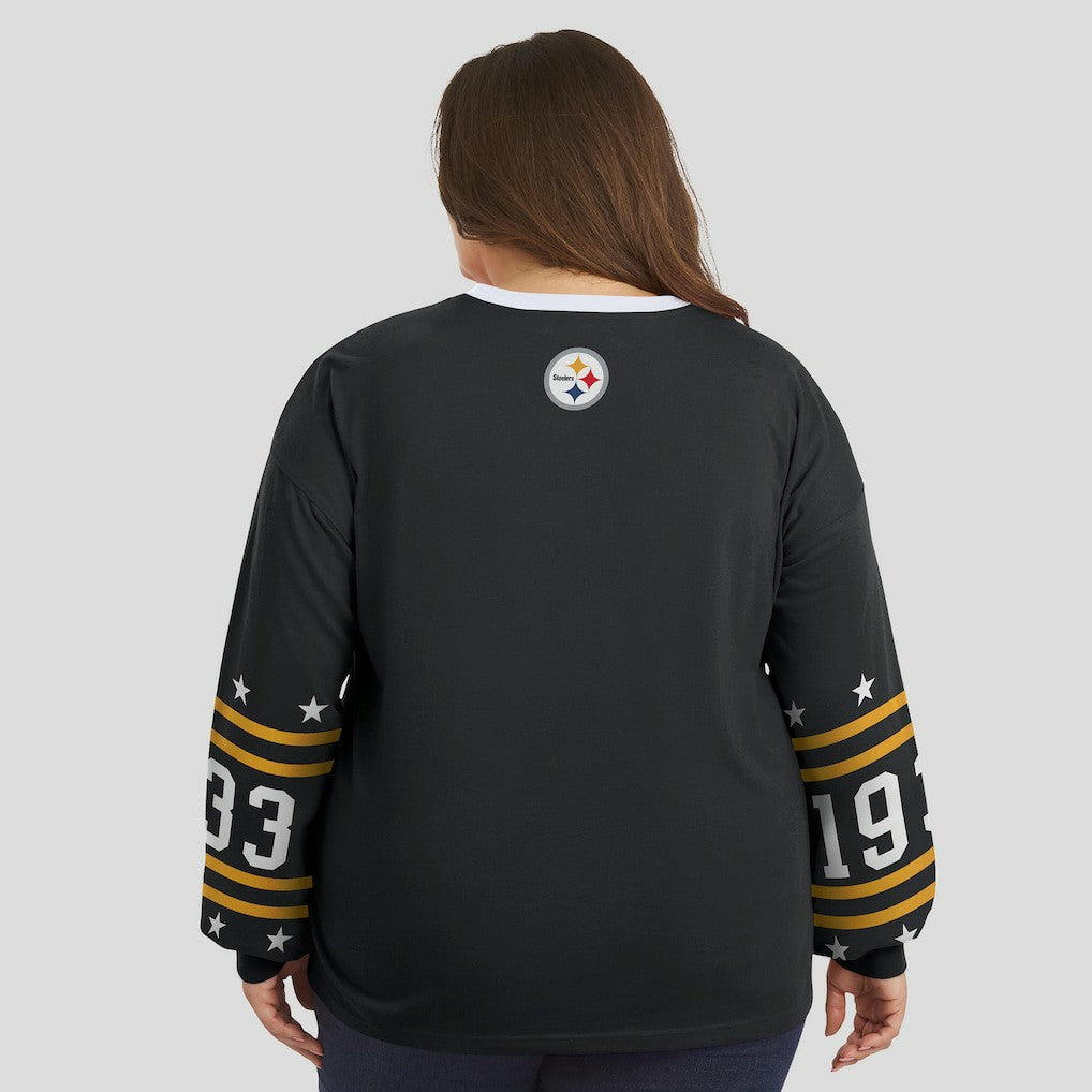 Pittsburgh Steelers WEAR by Erin Andrews Women's Plus Size Sport Long-Sleeve T-Shirt Black | NFL