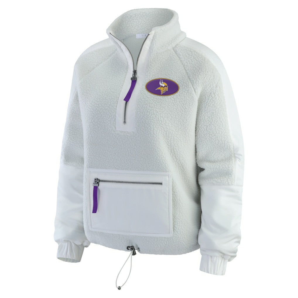 Minnesota Vikings WEAR by Erin Andrews Women's Polar Fleece Half-Zip Jacket White | NFL