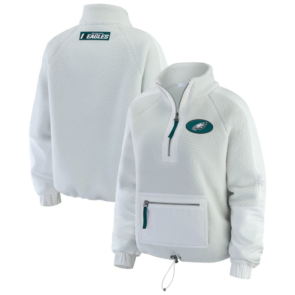 Philadelphia Eagles WEAR by Erin Andrews Women's Polar Fleece Half-Zip Jacket White | NFL