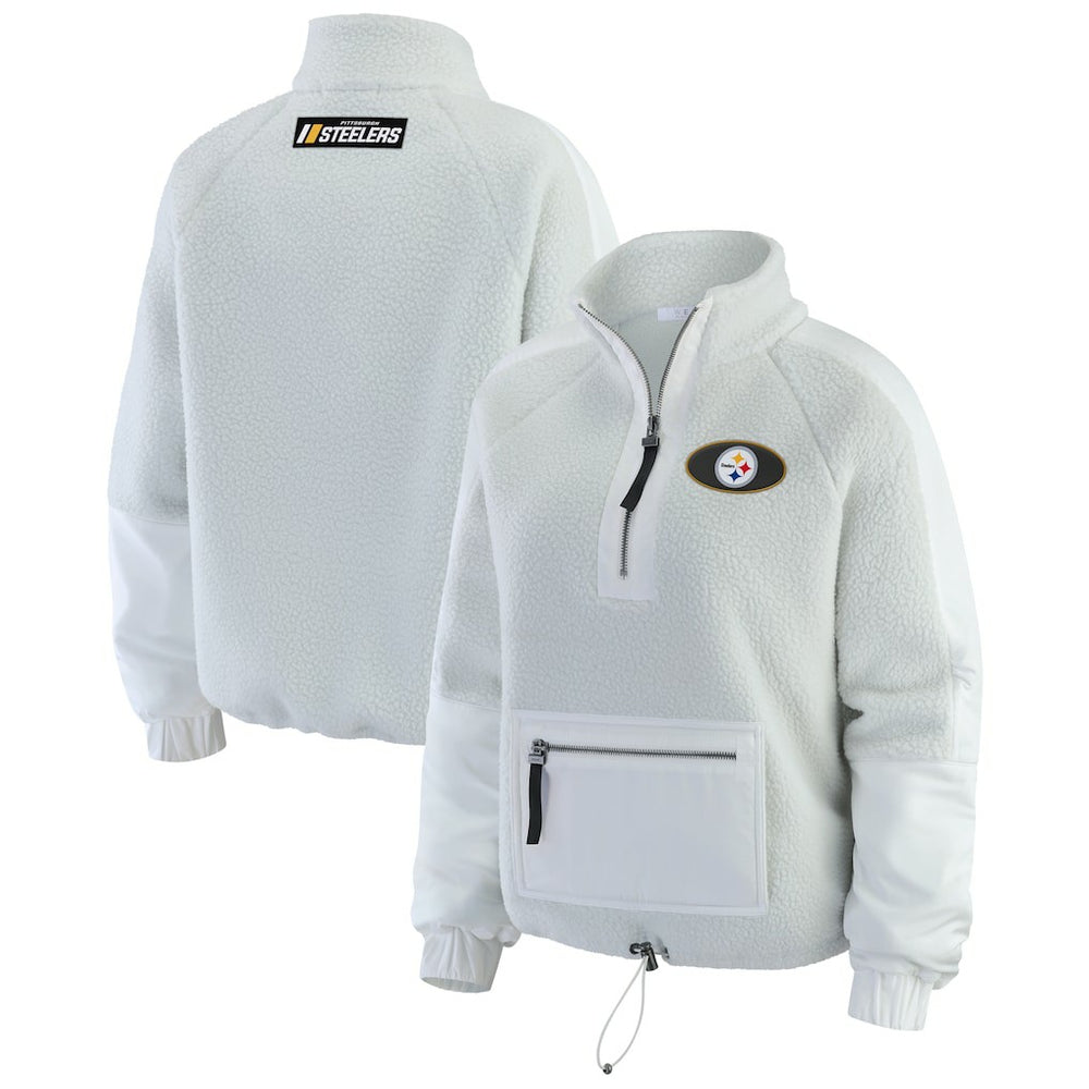 Pittsburgh Steelers WEAR by Erin Andrews Women's Polar Fleece Half-Zip Jacket White | NFL