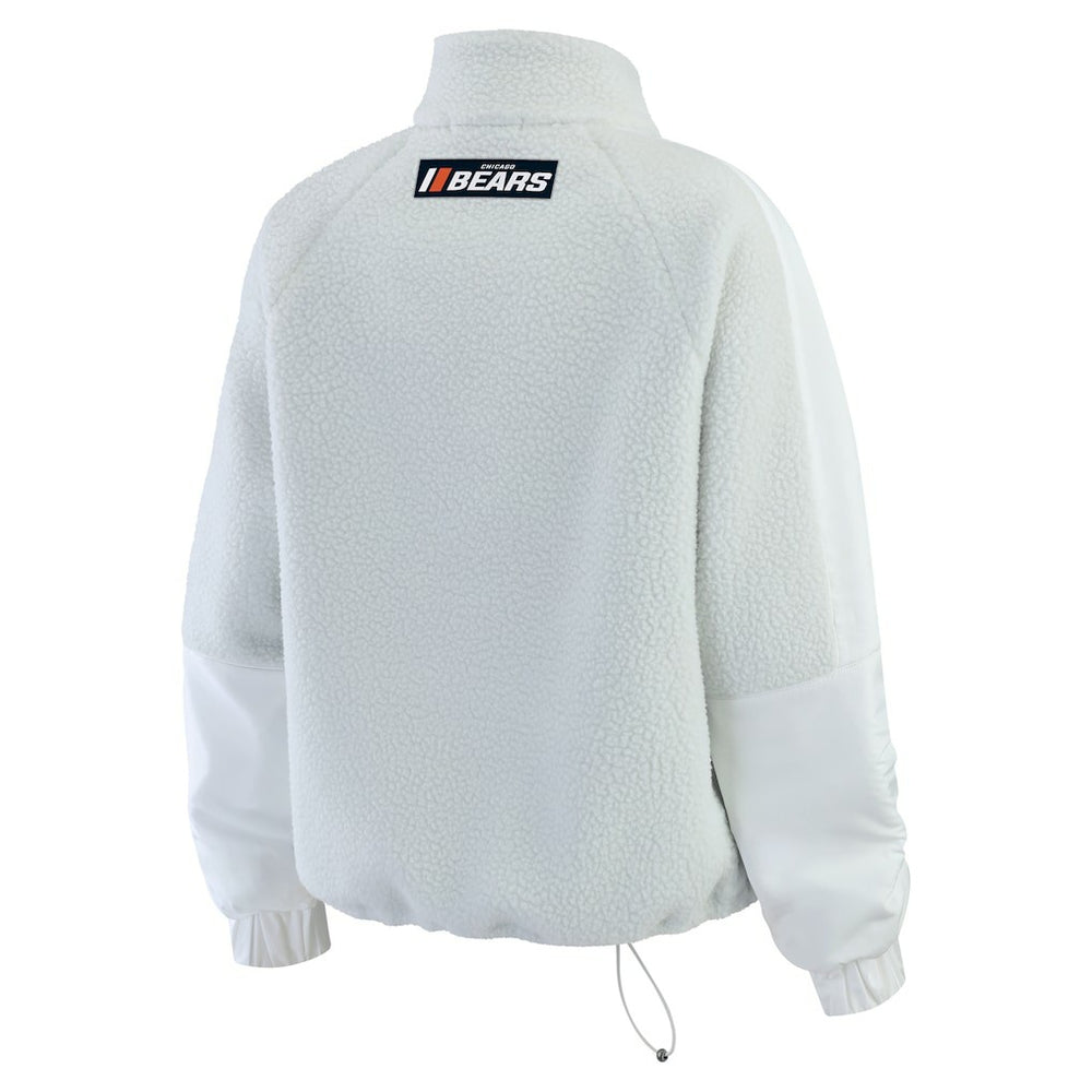Chicago Bears WEAR by Erin Andrews Women's Polar Fleece Half-Zip Jacket White | NFL