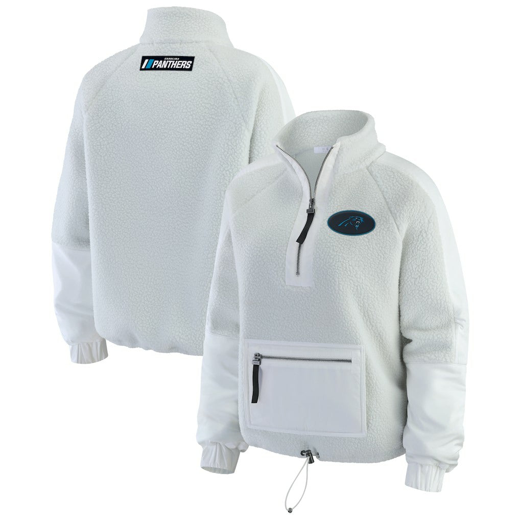 Carolina Panthers WEAR by Erin Andrews Women's Polar Fleece Half-Zip Jacket White | NFL