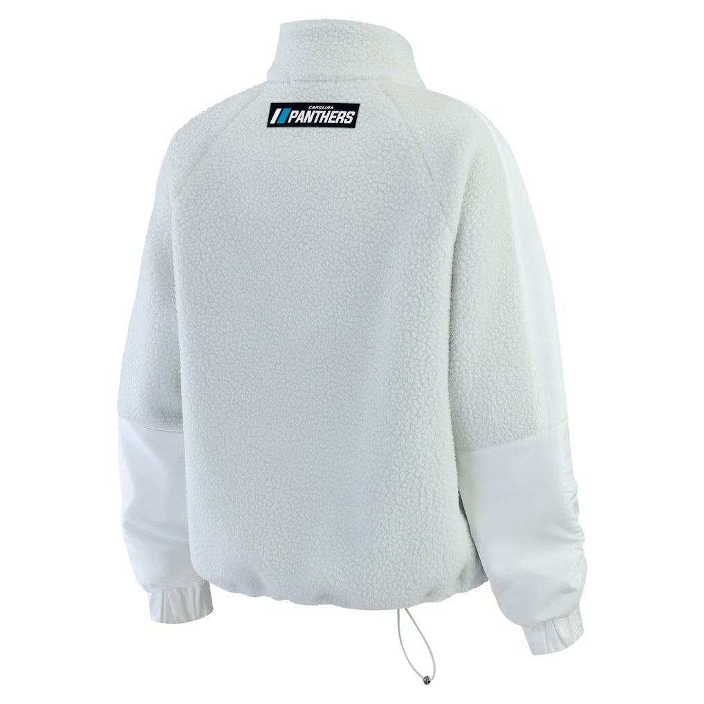 Carolina Panthers WEAR by Erin Andrews Women's Polar Fleece Half-Zip Jacket White | NFL