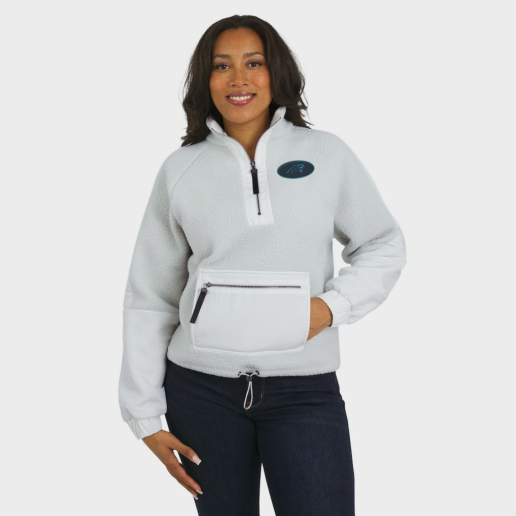 Carolina Panthers WEAR by Erin Andrews Women's Polar Fleece Half-Zip Jacket White | NFL