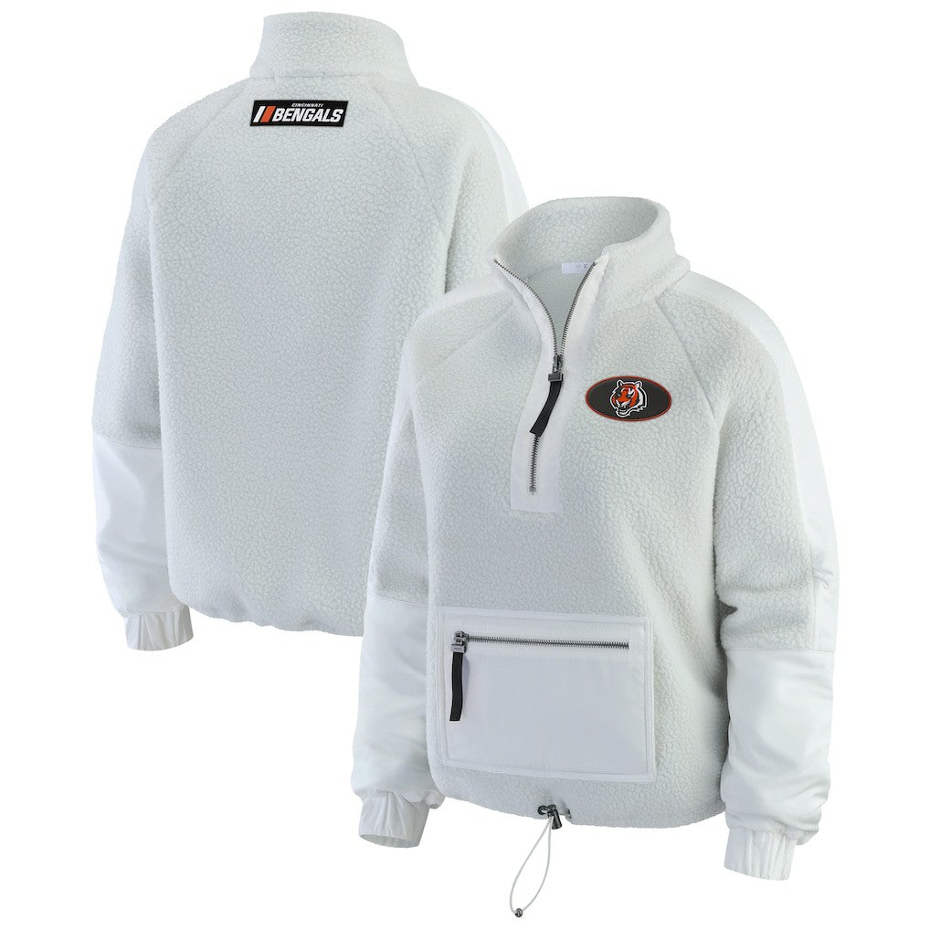 Cincinnati Bengals WEAR by Erin Andrews Women's Polar Fleece Half-Zip Jacket White | NFL