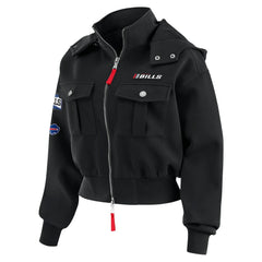 Buffalo Bills WEAR by Erin Andrews Women's Tri-Blend Patch Pocket Cropped Full-Zip Bomber Hoodie Jacket Black | NFL