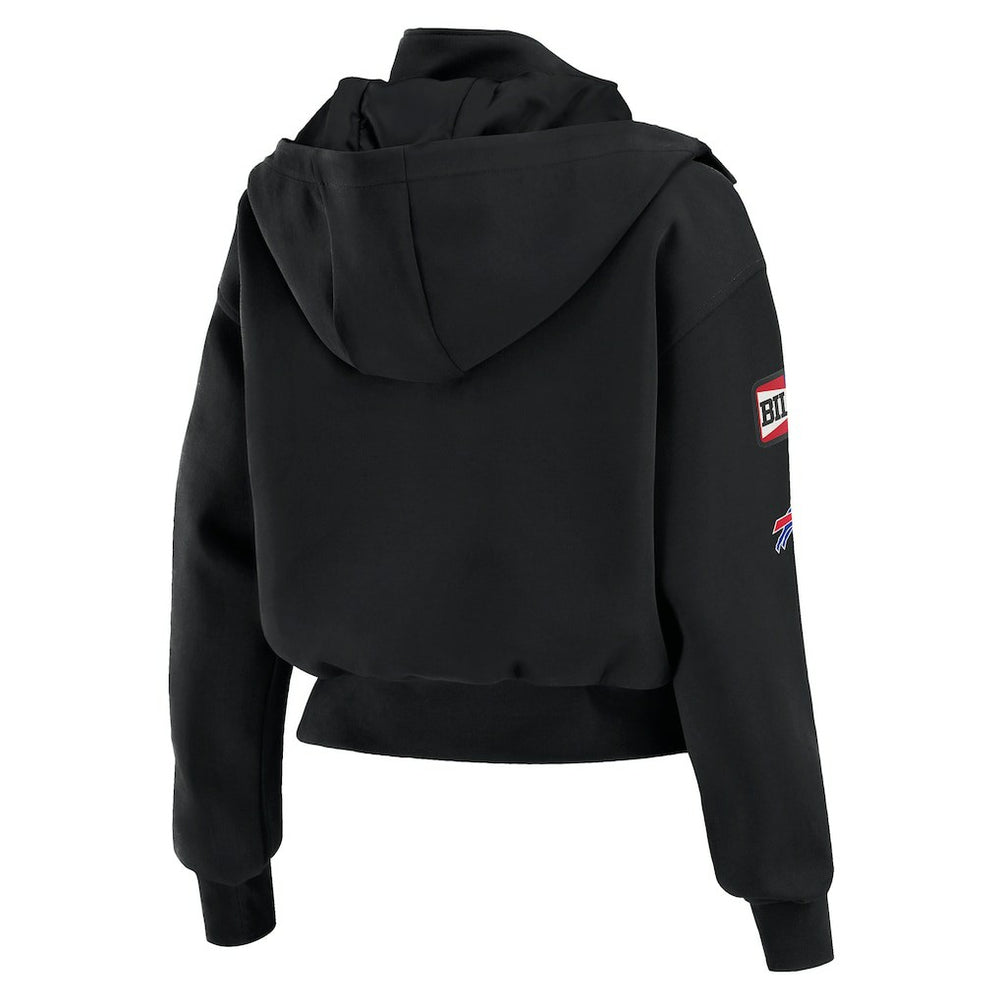 Buffalo Bills WEAR by Erin Andrews Women's Tri-Blend Patch Pocket Cropped Full-Zip Bomber Hoodie Jacket Black | NFL