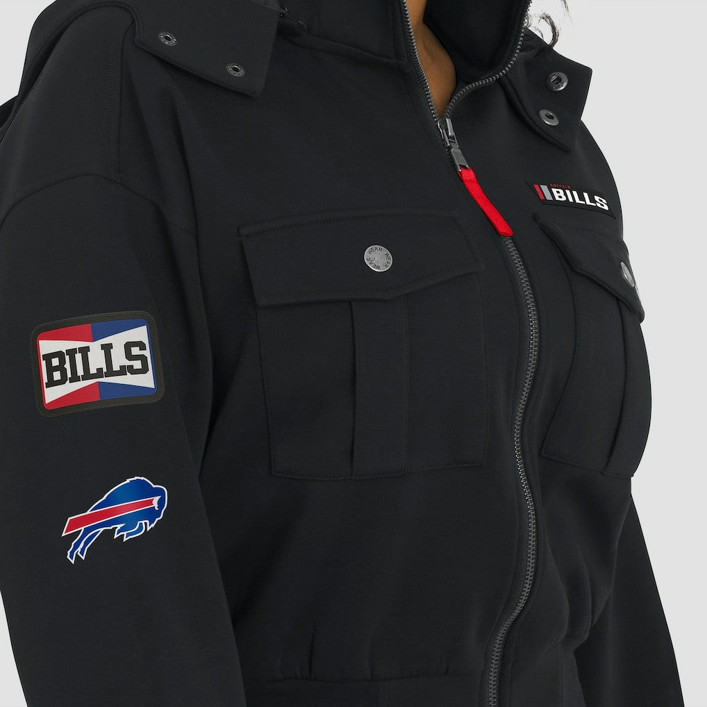 Buffalo Bills WEAR by Erin Andrews Women's Tri-Blend Patch Pocket Cropped Full-Zip Bomber Hoodie Jacket Black | NFL
