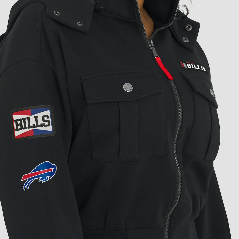 Buffalo Bills WEAR by Erin Andrews Women's Tri-Blend Patch Pocket Cropped Full-Zip Bomber Hoodie Jacket Black | NFL