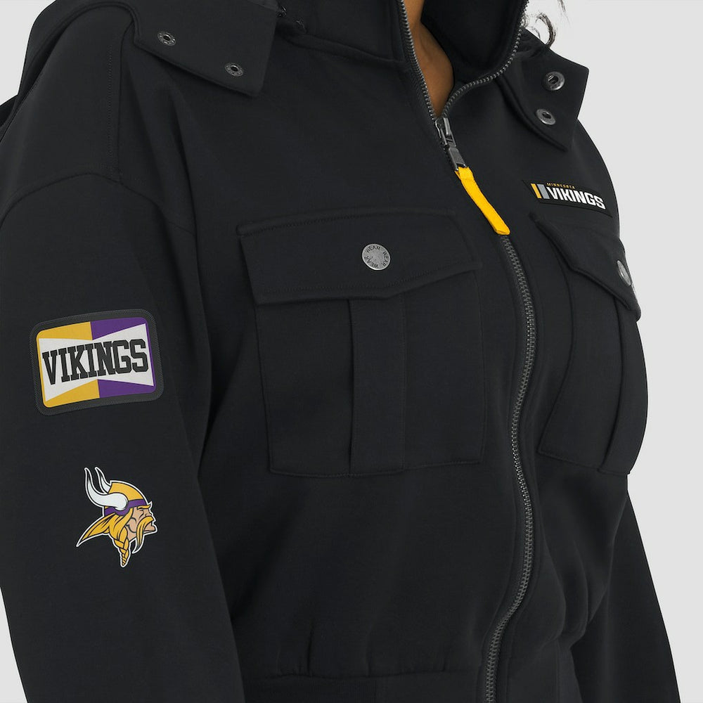 Minnesota Vikings WEAR by Erin Andrews Women's Tri-Blend Patch Pocket Cropped Full-Zip Bomber Hoodie Jacket Black | NFL