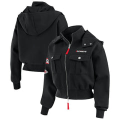 Kansas City Chiefs WEAR by Erin Andrews Women's Tri-Blend Patch Pocket Cropped Full-Zip Bomber Hoodie Jacket Black | NFL