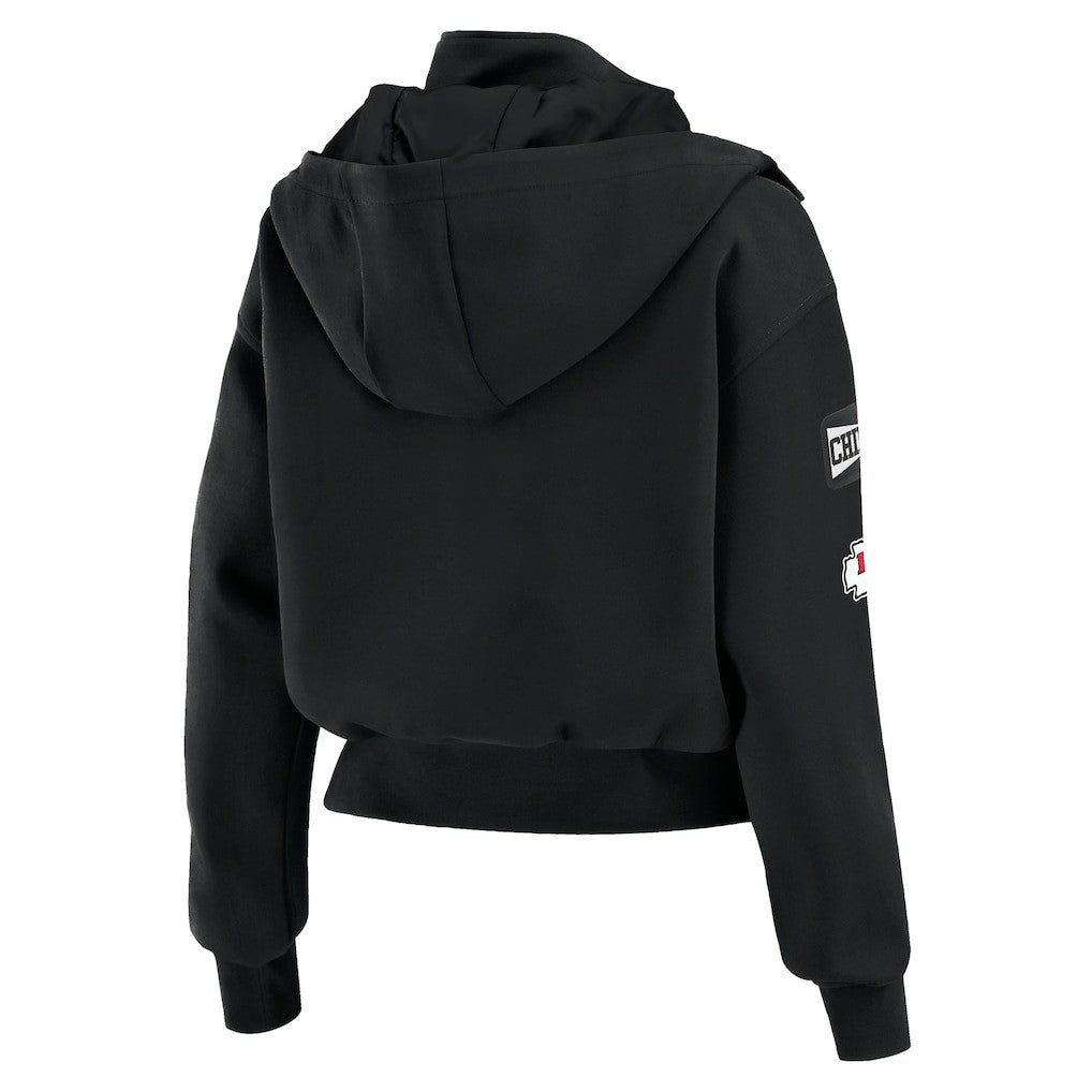 Kansas City Chiefs WEAR by Erin Andrews Women's Tri-Blend Patch Pocket Cropped Full-Zip Bomber Hoodie Jacket Black | NFL