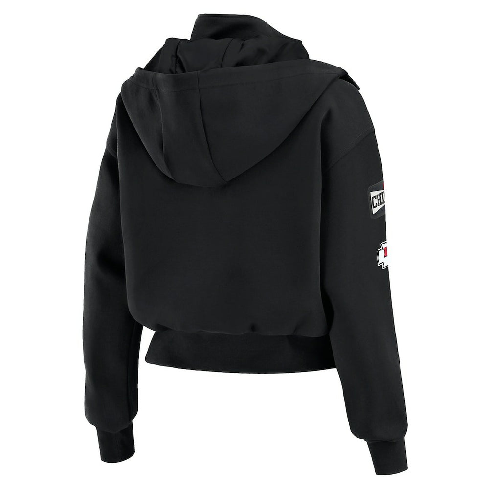 Kansas City Chiefs WEAR by Erin Andrews Women's Tri-Blend Patch Pocket Cropped Full-Zip Bomber Hoodie Jacket Black | NFL