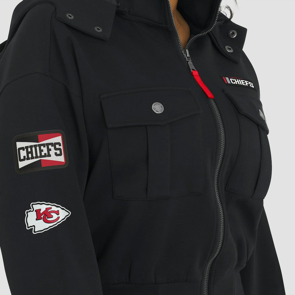 Kansas City Chiefs WEAR by Erin Andrews Women's Tri-Blend Patch Pocket Cropped Full-Zip Bomber Hoodie Jacket Black | NFL